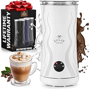 Zulay 4-in-1 Milk Frother and Steamer - Automatic Hot and Cold Foam Maker with Auto Shut Off & Temperature Control for Coffee, Latte, Cappuccino, Hot Chocolate - White