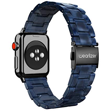 Wearlizer Mens Blue Black Compatible with Apple Watch Band 38mm 40mm Womens for iWatch Lightweight Resin Wristbands Strap Replacement Cool Bracelet (Metal Clasp) Series 4 3 2 1 Sport Edition