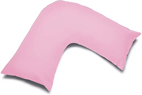 CnA Stores Orthopaedic V-Shaped Pillow Extra Cushioning Support For Head, Neck & Back (Pink, V-pillow With Cover)