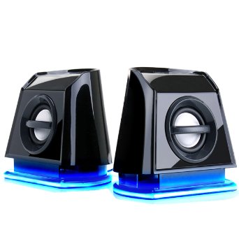 GOgroove BassPULSE 2MX 20 USB Multimedia Computer Speakers with Blue LED Lights  Dual Drivers and Passive Subwoofer - Works with PC  Apple MAC  Dell  HP  CybertronPC Desktop and Laptop Computers