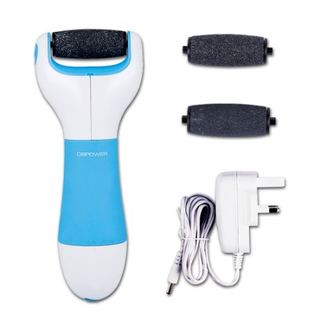 DBPOWER Electric Pedicure Foot File Callus Remover Waterproof- Foot Care Tool Shaves Dead Hard Cracked Rough Skin on Feet Includes One Coarse Roller for Sensitive Skin and Two Extra Coarse Rollers for Hard Skin- UK Power Adaptor(Blue)
