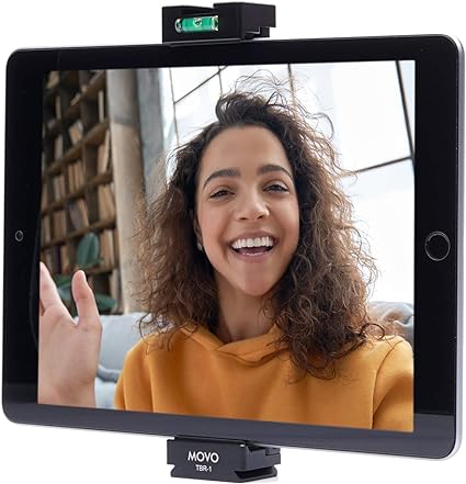 Movo TBR-1 Aluminum Universal Tablet Tripod Mount with Cold Shoe Mount for Mini Microphone - Compatible with iPad, iPad Air, iPad Mini, iPad Pro, Samsung Galaxy Tablet, Android Tablet, and More