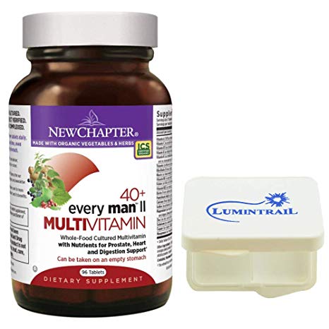 New Chapter Every Man II 40 , Men's Multivitamin with Probiotics, Selenium, B Vitamins, Vitamin D3, Organic Non-GMO Ingredients - 96 Tablets Bundled with a Lumintrail Pill Case