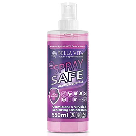 Bella Vita Organic Spray Safe Surface & Hands Germicidal & Virucidal Sanitizing Disinfectant, 550 ml