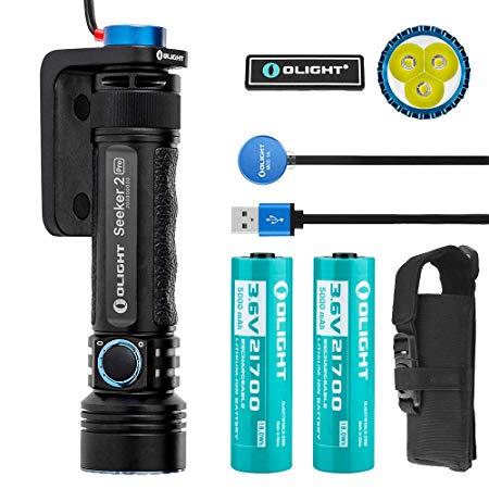 OLIGHT Seeker 2 Pro 3200 Lumens Side Switch Rechargeable Tactical Flashlight with 2 x 21700 Battery and Patch