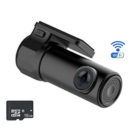 Mini WiFi Car DVR Dash Camera Vedio Dashboard Camera Recorder HD 720P 170 Degree with 360° Rotate Angle High Speed WIFI Viewing By Cellphone Night Vision G-Sensor,WDR,Loop Recording 16GB SD Included