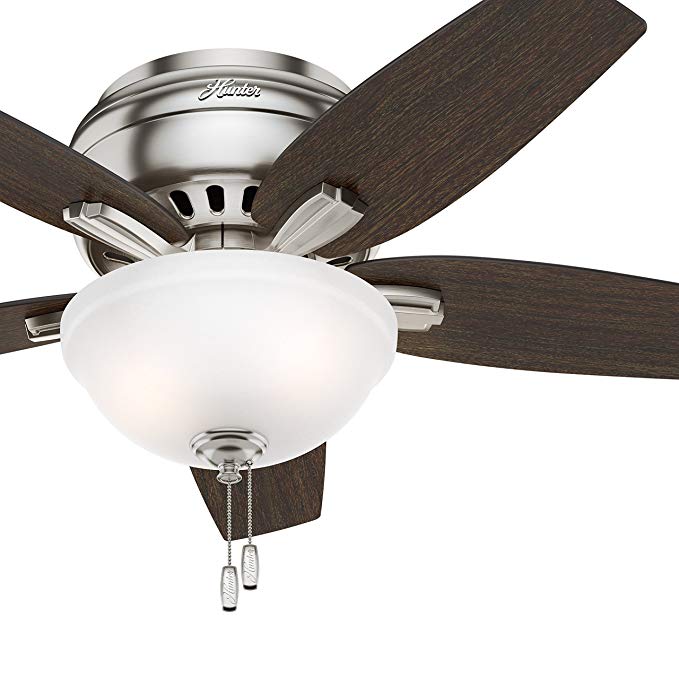 Hunter Fan 42" Hugger Ceiling Fan in Brushed Nickel with Cased White Glass Light Kit, 5 Blade (Certified Refurbished)