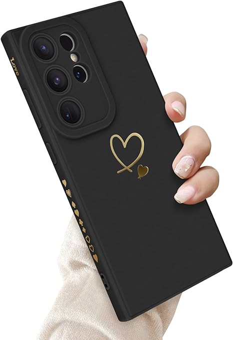 Newseego for Samsung Galaxy S24 Ultra Case Girls Women, Cute Love Heart Pattern Phone Case Flexible Liquid Silicone Shockproof Protective Bumper Cover for Samsung Galaxy S24 Ultra-Black