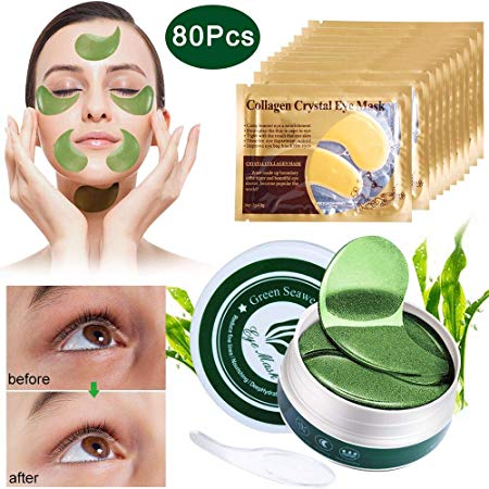 Outee Collagen Eye Masks, 40 Pairs Under Eye Patches Eye Masks Gold Collagen Pads Under Eye Treatment Kit with Mask Spoon for Wrinkles and Puffiness