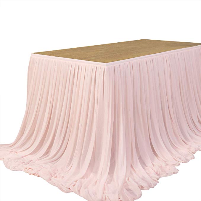 Ling's moment 9FT Table Skirt Extra Long Sheer Table Skirt Cloth for Wedding Sweetheart Table Main Table Cake Table Birthday Party Table Decoration, Blush