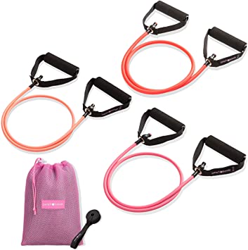PEACH BANDS Resistance Tube Bands Set - Exercise Bands with Handles, Door Anchor and Workout Guide