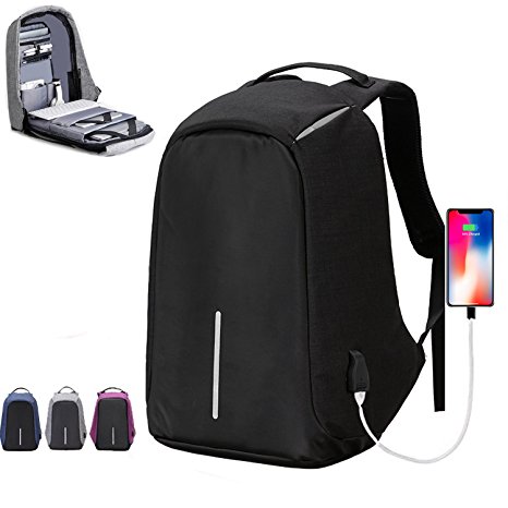 HaloVa Travel Backpack, Anti-theft Laptop Backpack with USB Charging Port, Large Capacity Waterproof School Bag for College Student Work Men & Women, Light Weight and Luminous, Black