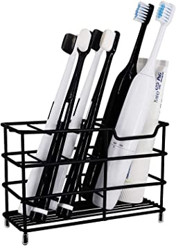 Topsky Multi-Functional 7 Slots Black Toothbrush Holder, Toothpaste Holder Bathroom Organizer Stand Electric Tooth Brush Holders for Bathroom, Rustproof