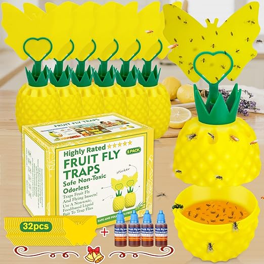 Fruit Fly Trap for Indoors, Fruit Fly Trap Gnat Killer with Yellow Double Side Sticker, Non-Toxic Fly Catcher Gnats Trap Comes with Fruit Fly Attractants for Home/Plant/Kitchen (6 Pack)