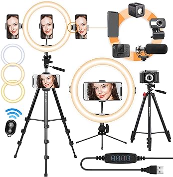 TARION Selfie Ring Light con trípode de 11 Pulgadas LED Ring Light Kit de iluminación Studio Regulable USB Beauty Ring Light para teléfono Live Stream Video Retratos Fotography(Trepite Negro)