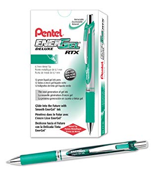 Pentel EnerGel  RTX Gel Ink Pen, 0.7 Millimeter Metal Tip, Green Ink, 1 Each (BL77-D)