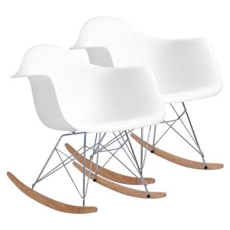 Giantex Eames RAR Style Mid Century Modern Molded Plastic Rocking Rocker Shell Arm Chair (2*White)