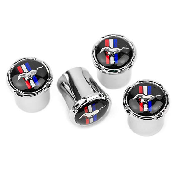Ford Mustang Horse & Bar Chrome Tire Valve Stem Caps - Made IN USA