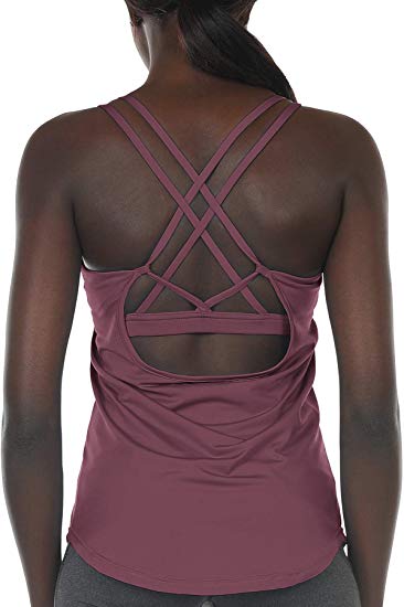 icyzone Workout Tank Tops Built in Bra - Women's Strappy Athletic Yoga Tops, Running Exercise Gym Shirts