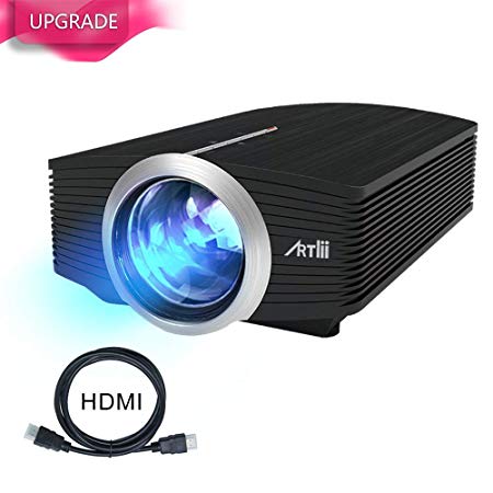 Video Projector, Artlii Portable Smartphone Projector Projecteur with 160" Screen HiFi Stereo,1080P Support LED Projector for iPhone Laptop Nintendo Switch PS4 Xbox One with USB/HDMI/SD/VGA
