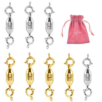 Aiskaer 4 Pcs Gold and 4 Pcs Silver Magnetic Clasps for Jewelry Necklace Bracelet