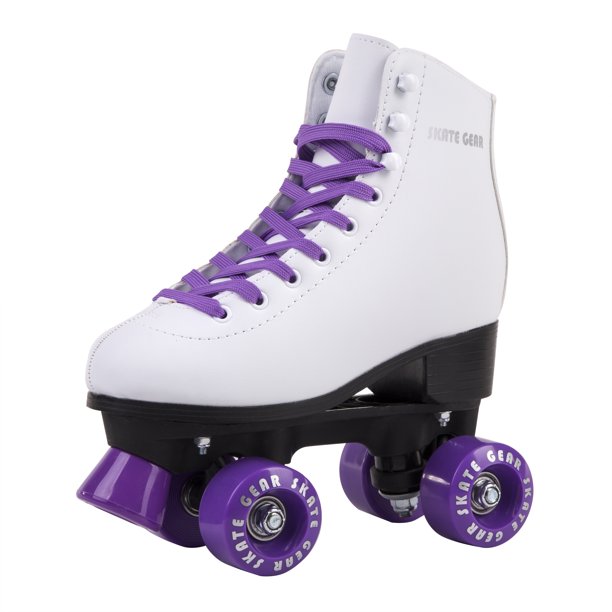 Cal 7 Roller Skates for Indoor & Outdoor Skating, Faux Leather Boot with Quad Design, Ankle Support Frame, Adults & Kids (Purple, Men's 9 / Women's 10)