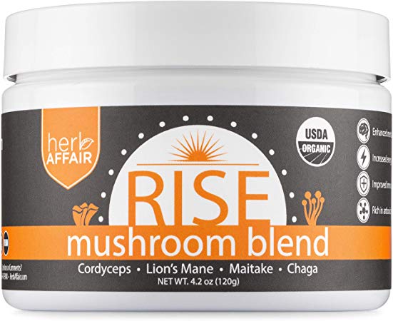 Mushroom Powder Supplement - Full Spectrum Medicinal Mushroom Complex - Lions Mane, Cordyceps, Chaga and Maitake Shrooms - Mix in Your Coffee or Smoothie - Helps Focus, Energy, Memory and Clarity