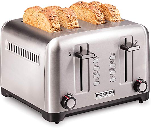 Hamilton Beach 24990 Professional 4 Slice Toaster, with with Bagel, Defrost & Reheat Settings, Stainless Steel