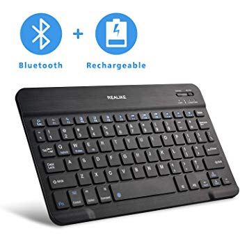 REALIKE Bluetooth Keyboard Wireless Thin Portable Compact Rechargeable Wireless Keyboard Universal Layout Compatible with Smart Phones Tablets Laptops Notebooks and Different Bluetooth Devices Black