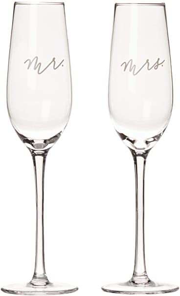 Pearhead Mr. & Mrs. Champagne Flute Set, Wedding Toasting Glasses, Wedding Champagne Glasses