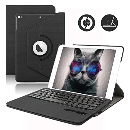 iPad Pro 9.7 Keyboard Case, Dingrich 360 Degree Rotating PU Leather Smart Cover Case with Removable Wireless Bluetooth Keyboard for iPad Pro 9.7 Tablet