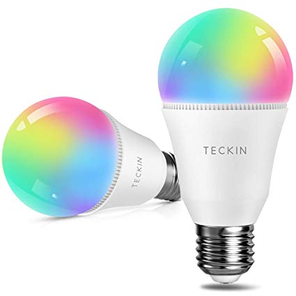 Smart LED Light Bulb Alexa Light Bulbs,TECKIN E27 WiFi Bulb,Works with Alexa, Google Home and IFTTT,7.5W 2800K-6000K Dimmable Multicolor,RGBW Cold and Warm Light Intelligent Remote Control,2 Pack