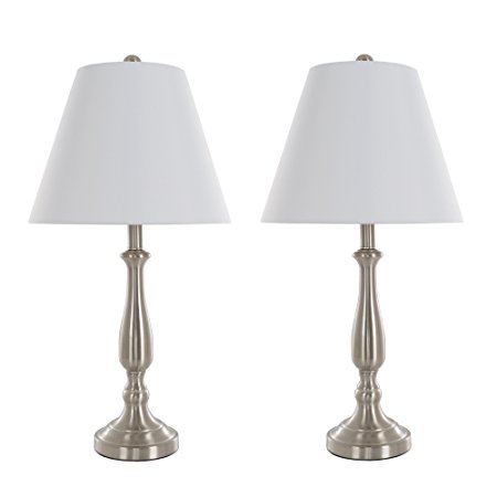 Table Lamps Set of 2, Traditional Brushed Steel (2 LED Bulbs included) by Lavish Home