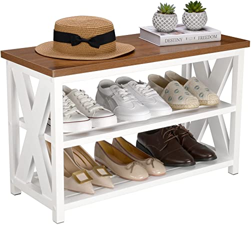 Shoe Bench entryway, 3-Tier Shoe Rack Bench, Shoe Organizer Bench with Storage, Entry Bench Seat for Mudroom, Front Door Hallway, Foyer and Indoor Window, Farmhouse, Wooden