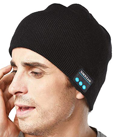 Unisex Knit Bluetooth Beanie Winter Music Hat Headphones w/Built-in Stereo Speaker Unique Christmas Tech Gag Gifts for Boyfriend/Him/Men/Teen Boys/Stocking Stuffers Best Friend Birthday (Black-A)