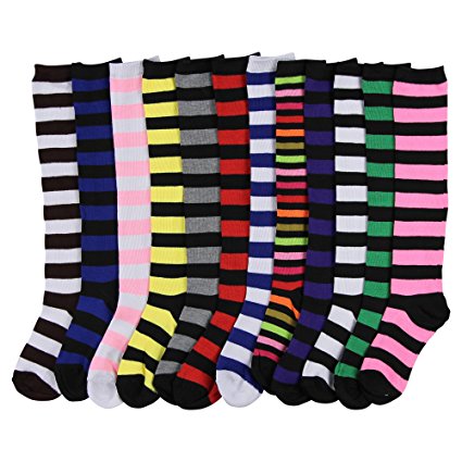 Women's Colorful Striped Knee High Socks 12 Pack