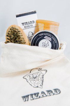 Beard Care Bundle from Wizard Beard Luxury Beard Grooming Care Kit Static Free Sandalwood Comb Boar Bristle Brush , a Bottle of Natural Beard oil with Vitamin E and Beard Wax with Shea Butter Combo