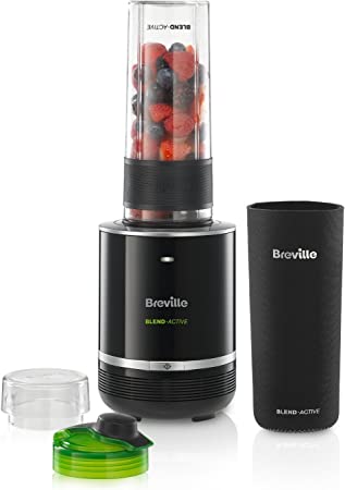 Breville Blend Active Pro Blender et blender smoothie avec fonction glace pilée, Capacité 500ml, 300 W, Noir Laqué et Inox [VBL120X]