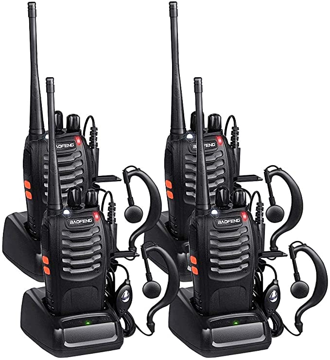 Baofeng Walkie Talkies Long Range FRS/GMRS Two Way Radios with Earpiece 4 Pack UHF Handheld Reachargeble BF-888s Walkie Talkie for Survival Biking Hiking Li-ion Battery and Charger Included