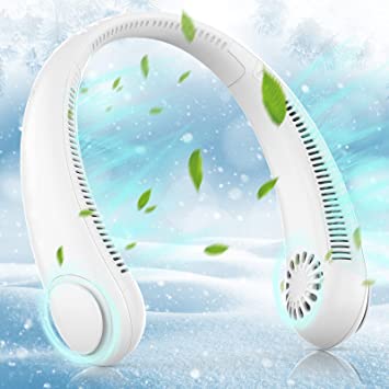 Neck Fan, Portable Hanging Neck Fan, Bladeless Mini Neck Fan with 360° Airflow, 3-Speed Hands-Free Personal Fan Rechargeable Wearable Fan Cooling Quiet for Home Office Travel Sports Outdoor - White