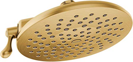 Moen S6320BG Velocity Two-Function Rainshower 8-Inch Showerhead with Immersion Technology at 2.5 GPM Flow Rate, Brushed Gold