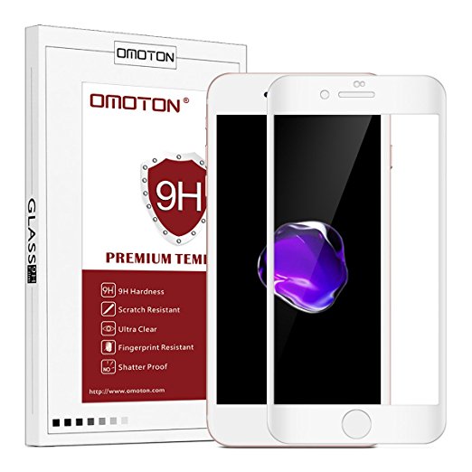 OMOTON iPhone 7 Plus 3D Full Coverage Tempered Glass Screen Protector with [Ultra Clear] [High Definition] [Easy to Install] [Scratch Proof] [Bubble Free] for Apple iPhone 7 Plus, 5.5 Inch, White