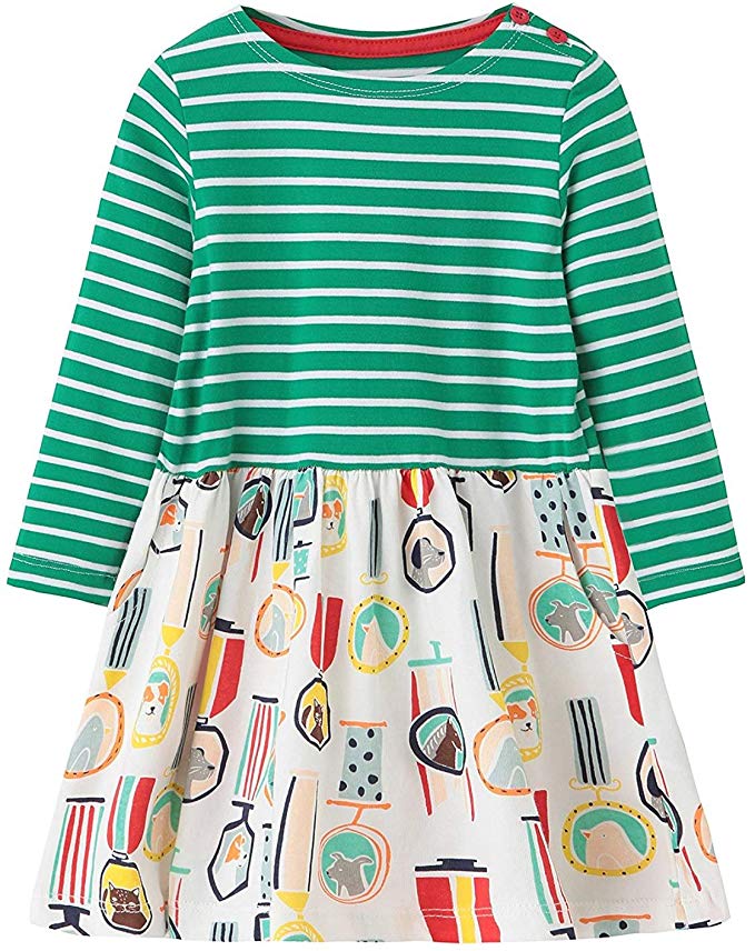 Fiream Toddler Girls Cotton Party Casual Striped Longsleeve Dresses