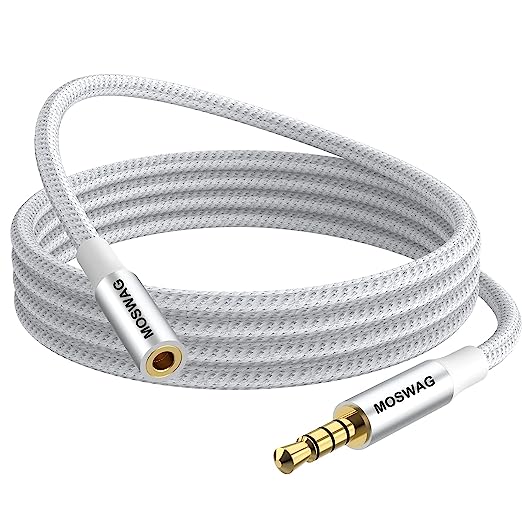 MOWSAG 6.6FT/2Meter Long 3.5mm Extension TRRS 4-Pole Headphone Cable Male to Female Audio Cable Nylon Braided Compatible for Home/Car Stereos Smartphones Headphones Tablets Media Players and More