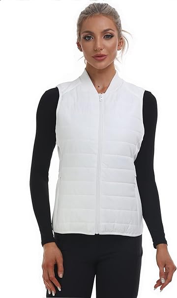 Dilgul Women’s Zip Up Quilted Vest Cotton Padded Gilet Lightweight Outerwear Vests with Pocket