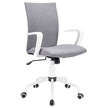 Comfort Swivel Fabric Office and Home Task Chair With Adjustable Height, Grey With White Frame, Suitable For Computer Working and Meeting and Reception Place