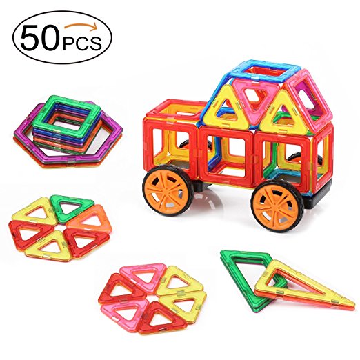 Quadpro Magnetic Building-Blocks 48 Pieces 2 Pieces car wheels, A total of 50 PCS,DIY magnets building blocks Educational toys Kit for Kids