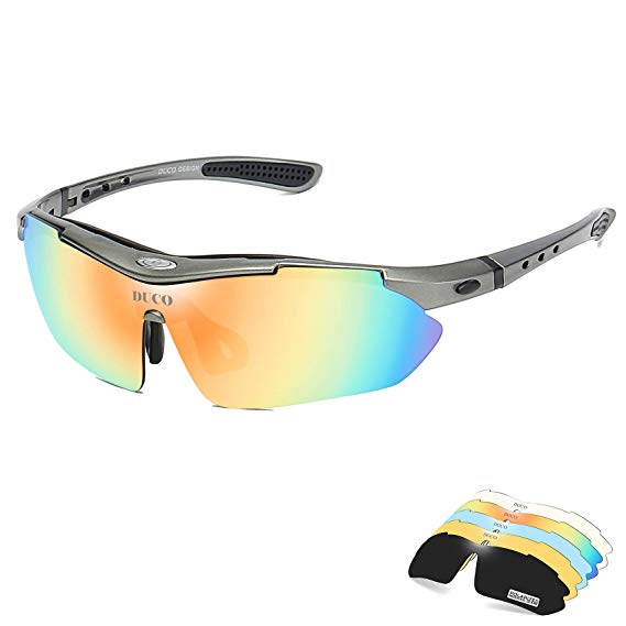 Duco Polarised Sports Mens Sunglasses for Ski Driving Golf Running Cycling Glasses Superlight Frame With 5 Interchangeable Lenses SP0868