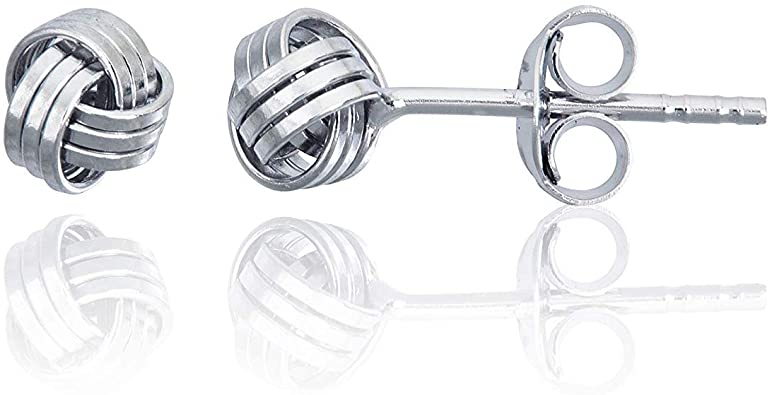 DECADENCE Sterling Silver Polished 5mm Love Knot Stud Earrings for Women and Girls | Classic Stud Earrings | Wire Rope Cable Twist | Secure Friction Back Closure | 14k Plated Shiny Classic Earrings