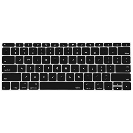 Mosiso - Keyboard Cover Silicone Skin for New MacBook 12 Inch A1534 and New MacBook Pro 13 Inch A1708 (2016 Version, No TouchBar) - Black